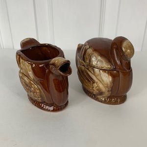 Vintage Japan ceramic brown duck sugar and creamer set.